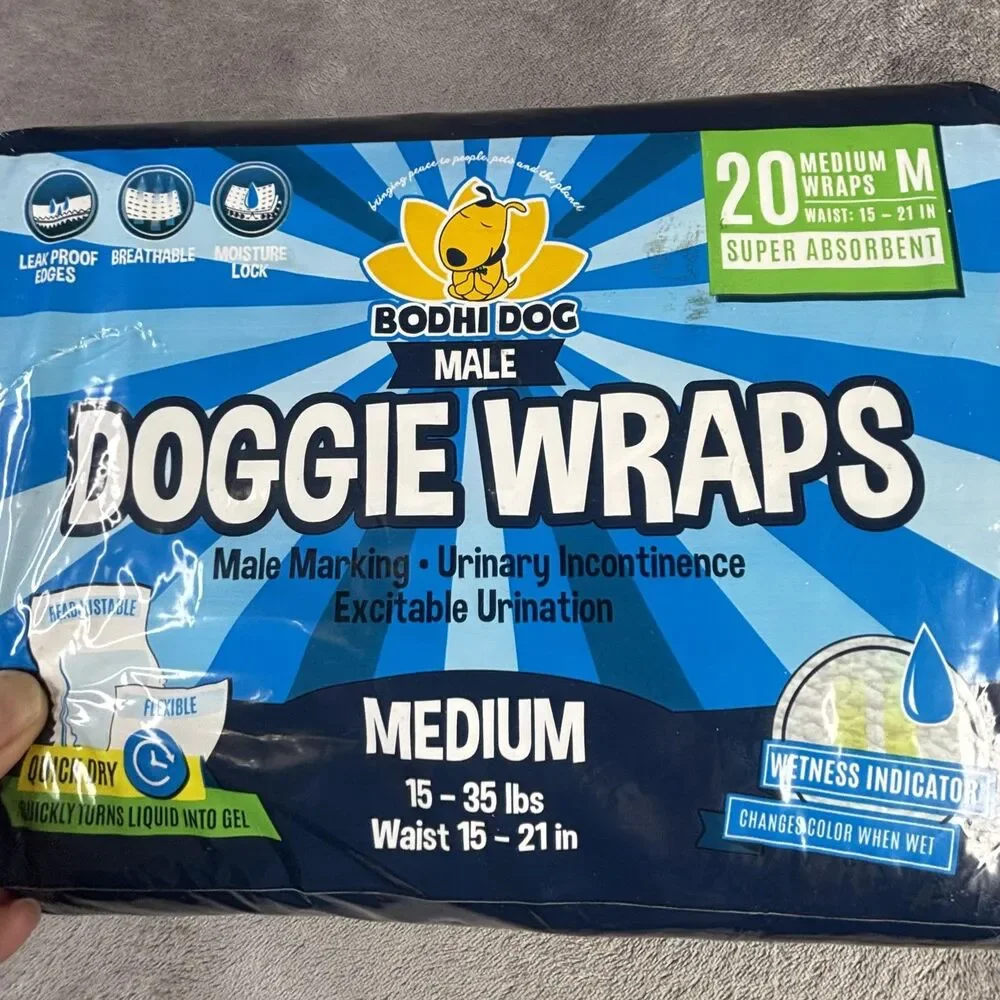 Bodhi Dog Disposable Male Doggie Wraps 20 Pack Medium 15-35 lbs Waist 15-21 Inch